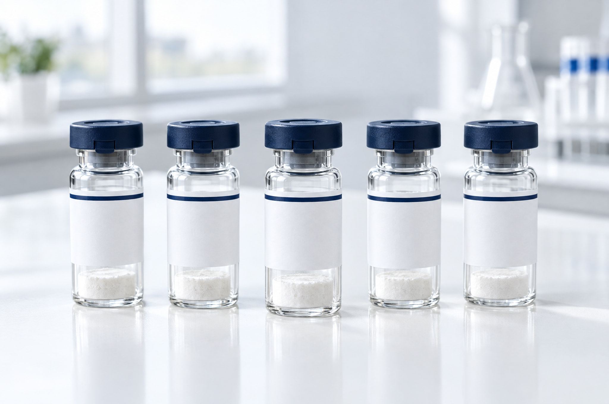 Lyophilized vials with Amino Club brand-colored caps, photographed for the Amino Club profile